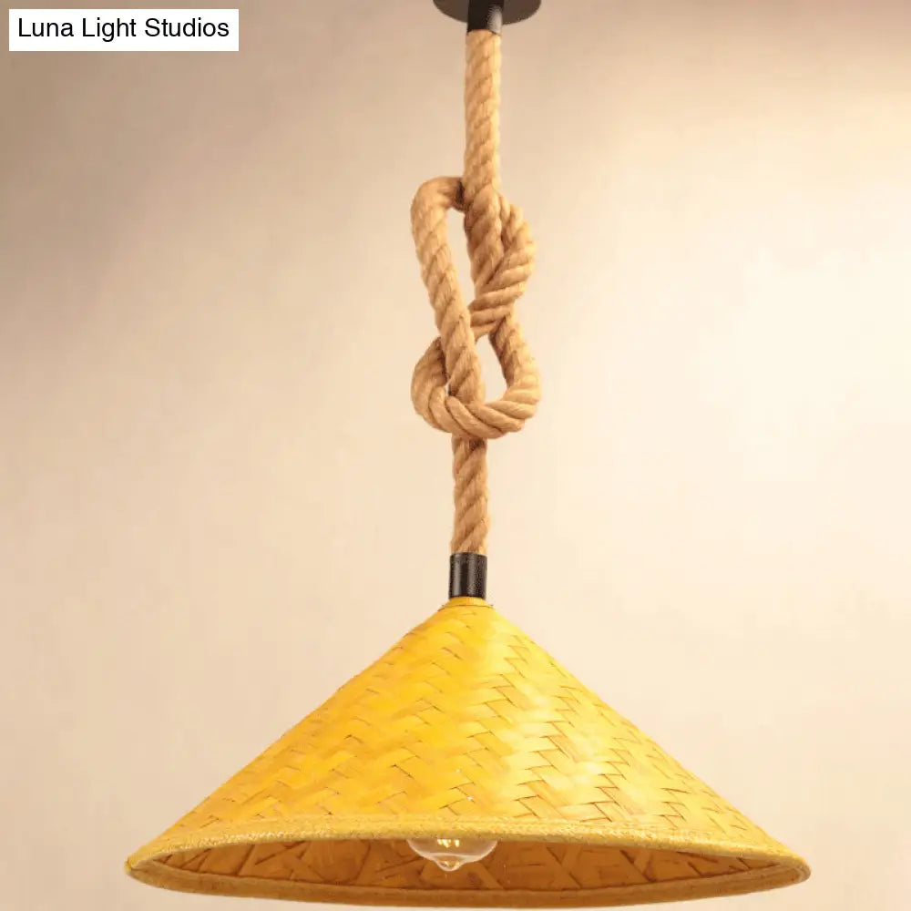 Rustic Straw Hat Rope Rattan Pendant Light For Farmhouse - 1 Ceiling Kit