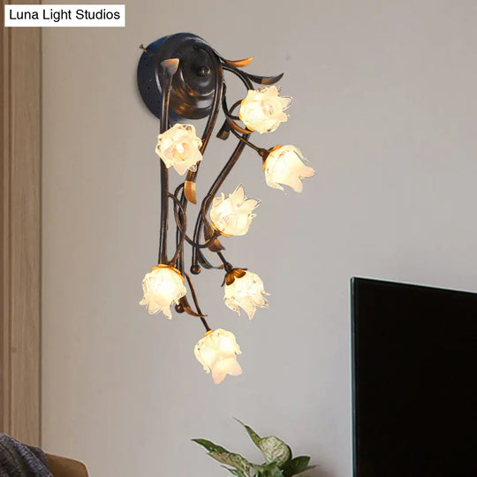 Rustic-Style Blossom Shaped Clear Glass Sconce - Wall Mounted Light Fixture With 7 Lights In Bronze