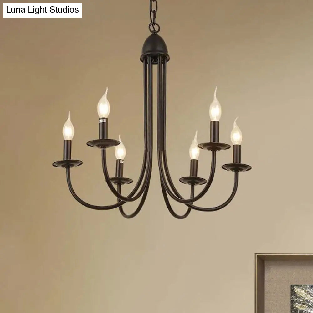 Rustic Bronze Chandelier With Bare Bulbs - 6/8 Heads Curved Arm Dining Room Pendant Light