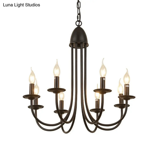 Rustic Bronze Chandelier With Bare Bulbs - 6/8 Heads Curved Arm Dining Room Pendant Light