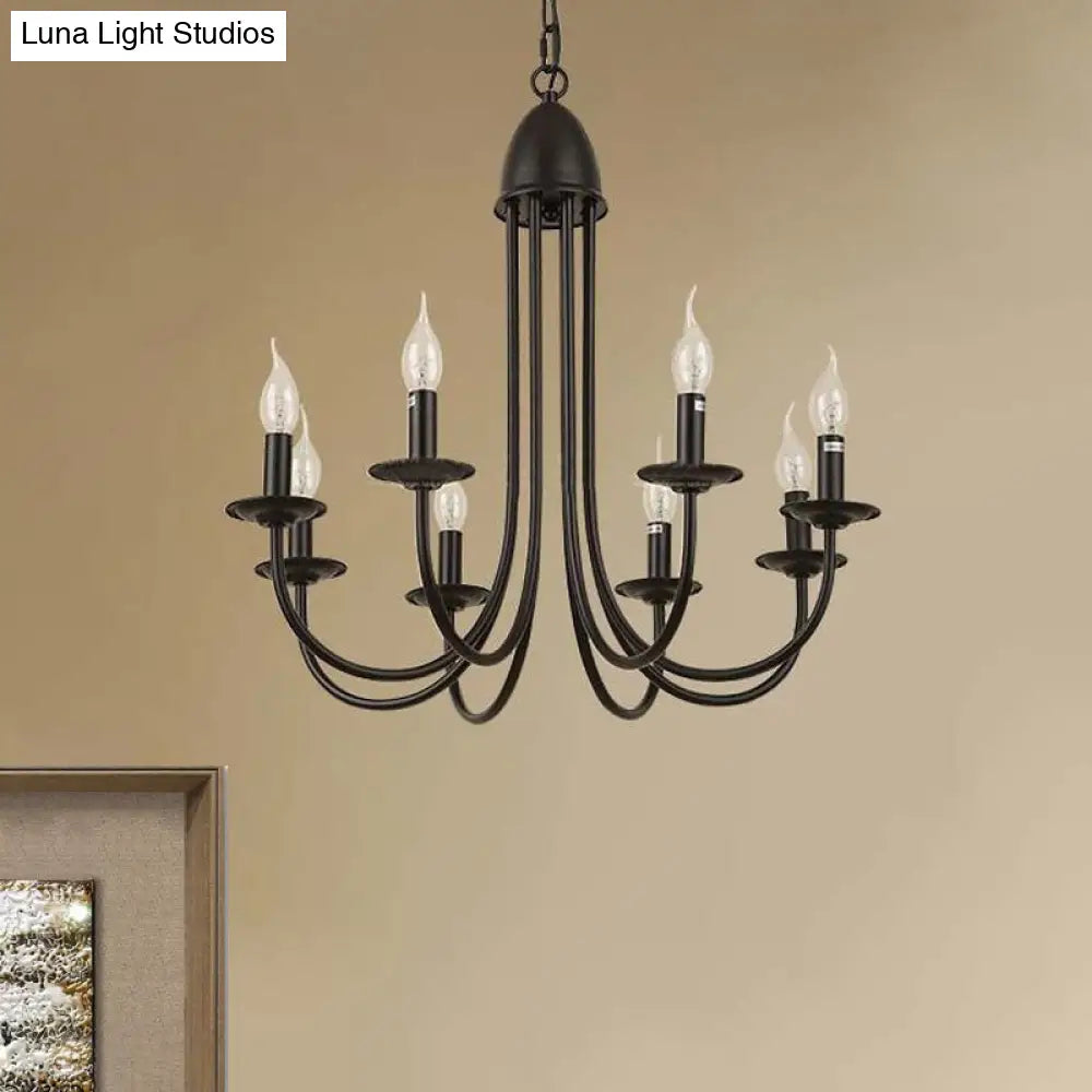 Rustic Style Bronze Iron Chandelier Light With 6/8 Heads Bare Bulb Pendant For Dining Room Curved