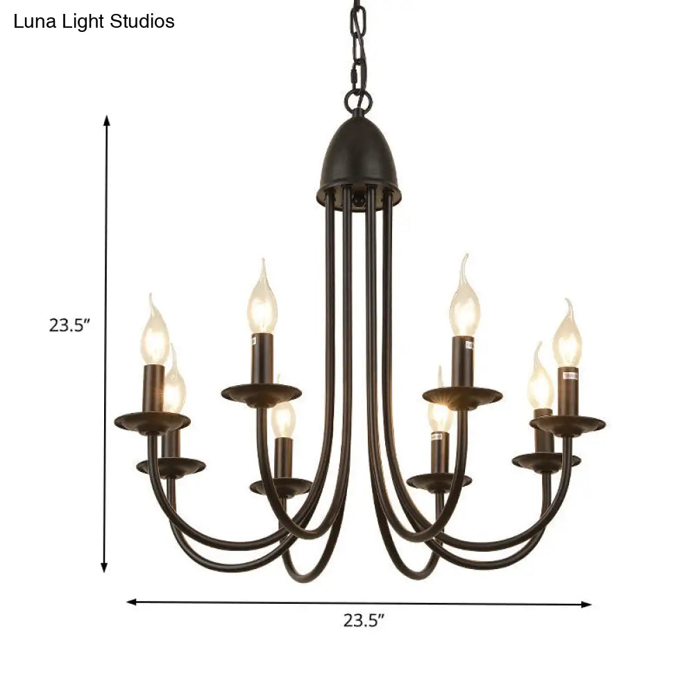 Rustic Bronze Chandelier With Bare Bulbs - 6/8 Heads Curved Arm Dining Room Pendant Light