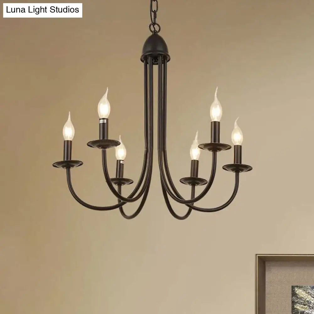 Rustic Style Bronze Iron Chandelier Light With 6/8 Heads Bare Bulb Pendant For Dining Room Curved