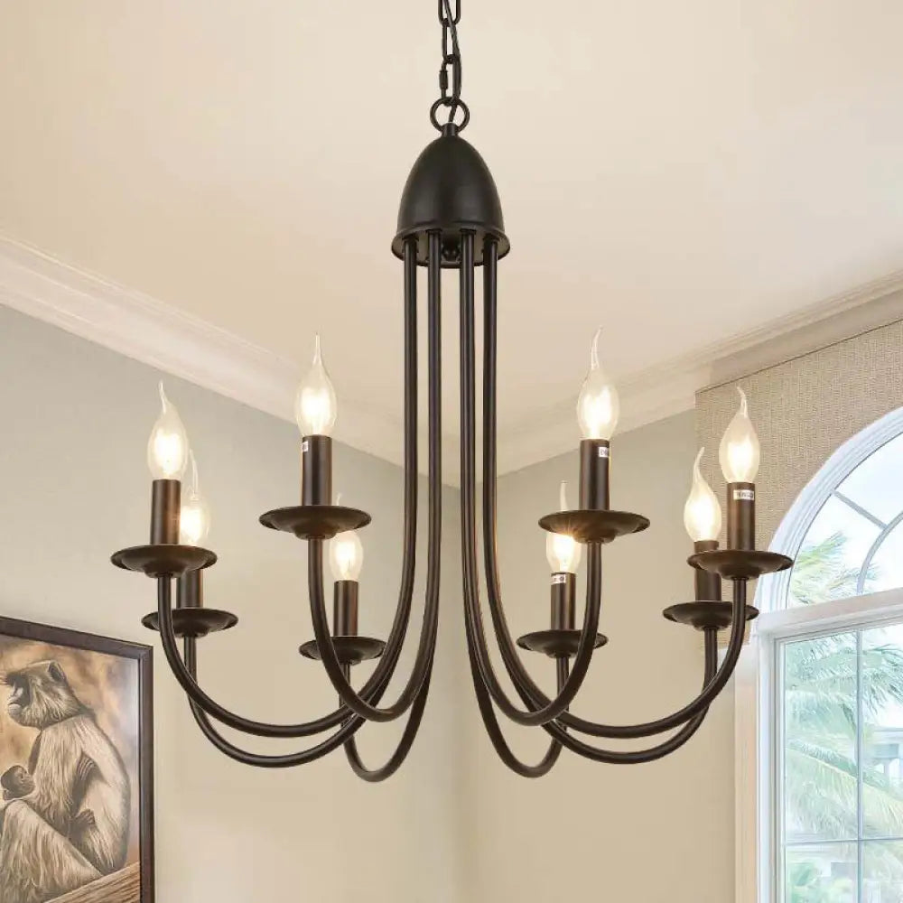 Rustic Style Bronze Iron Chandelier Light With 6/8 Heads Bare Bulb Pendant For Dining Room Curved