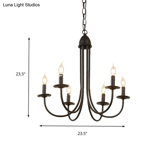 Rustic Style Bronze Iron Chandelier Light With 6/8 Heads Bare Bulb Pendant For Dining Room Curved