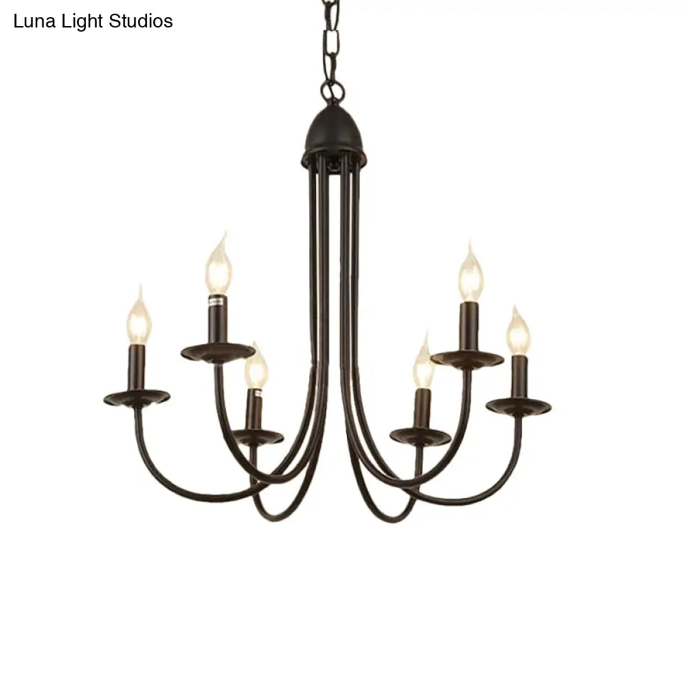 Rustic Style Bronze Iron Chandelier Light With 6/8 Heads Bare Bulb Pendant For Dining Room Curved