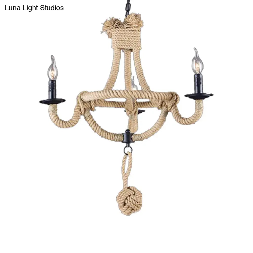 Rustic Style Candle Rope Chandelier In Beige – Dining Room Pendant Lighting (3/6 Lights)