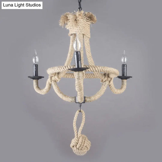 Rustic Style Candle Rope Chandelier: Beige Pendant Lighting For Dining Room (3/6 Lights)