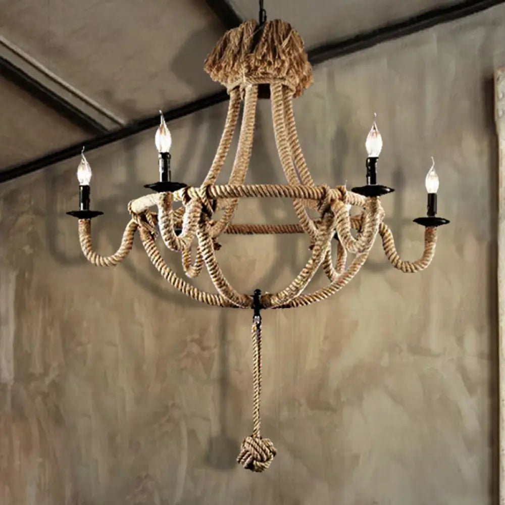 Rustic Style Candle Rope Chandelier In Beige – Dining Room Pendant Lighting (3/6 Lights) 6 /