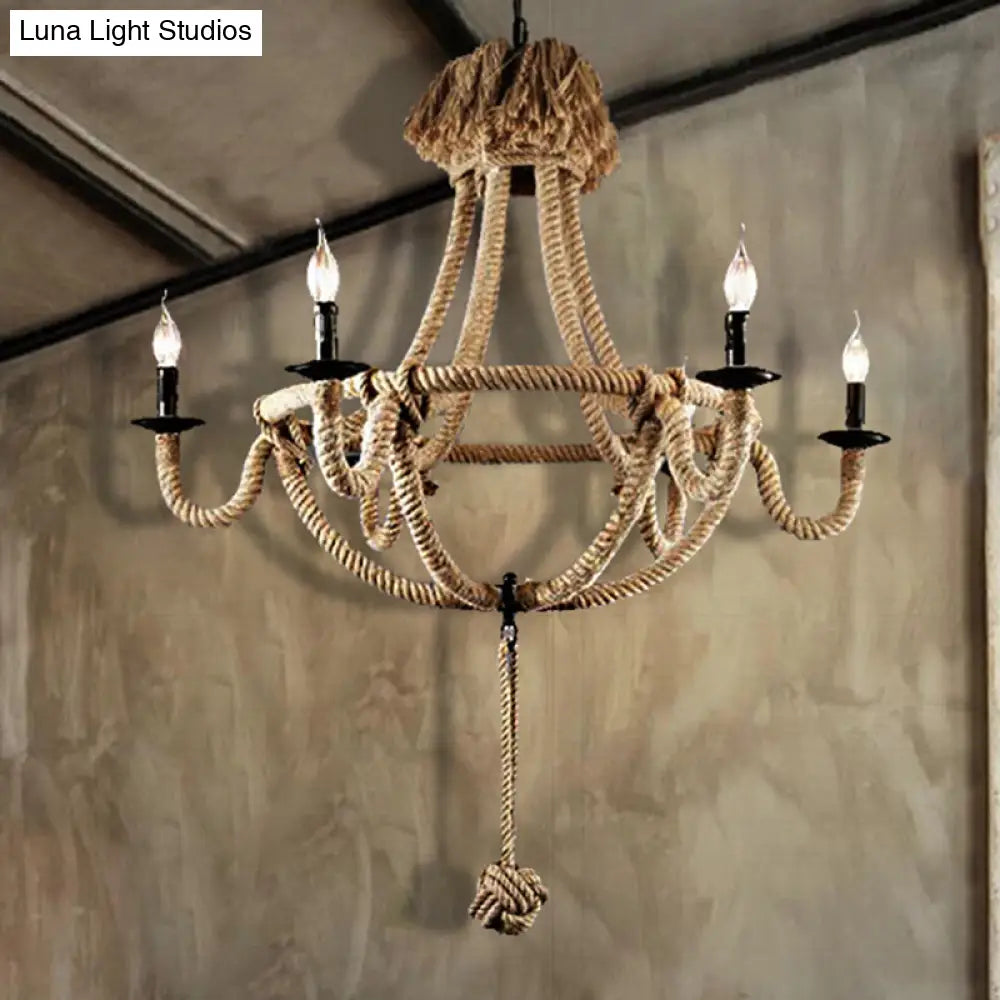 Rustic Style Candle Rope Chandelier: Beige Pendant Lighting For Dining Room (3/6 Lights) 6 /