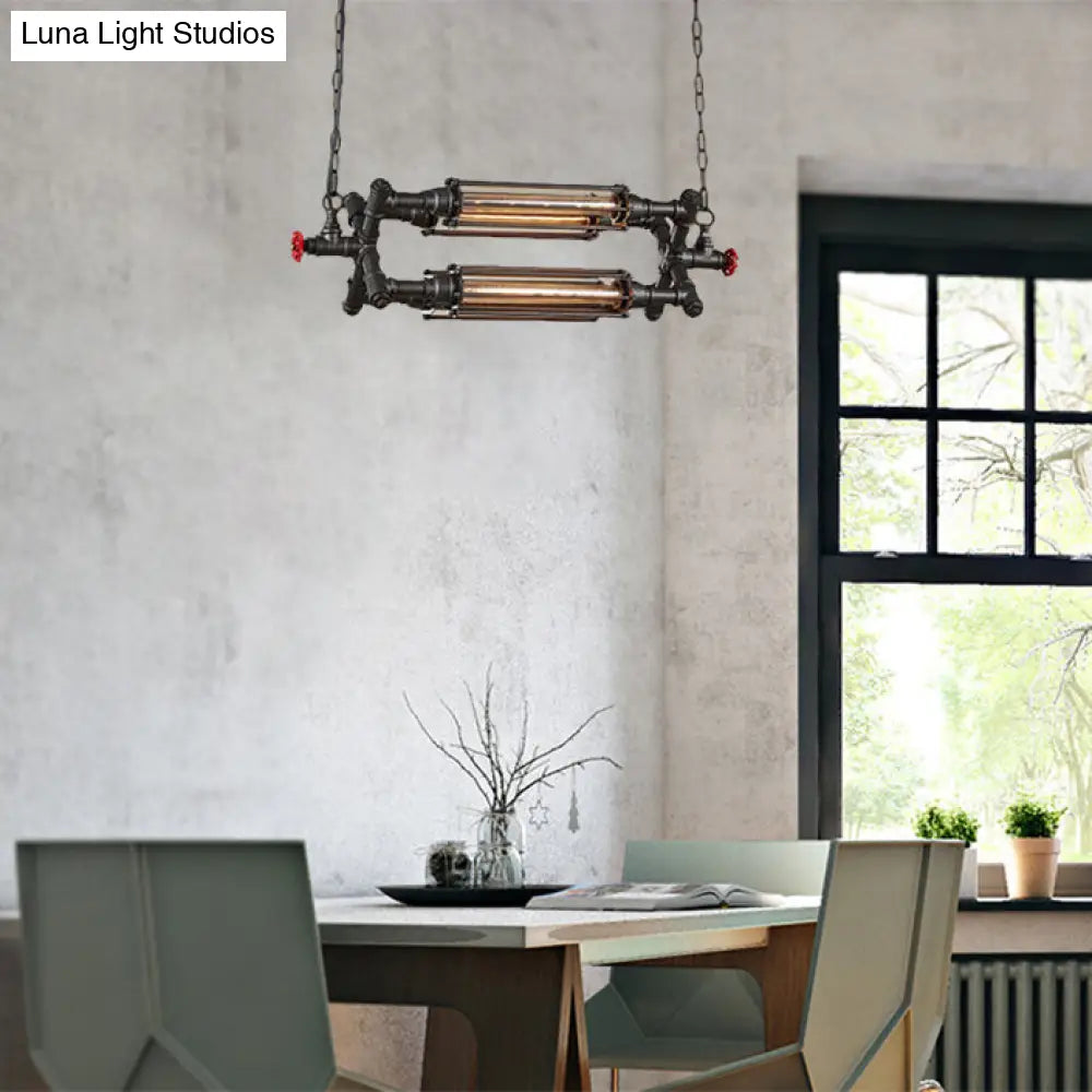 Rustic Style Chandelier Lighting With Adjustable Chain - 4/8 Heads Wire Pipe Shade Iron Ceiling