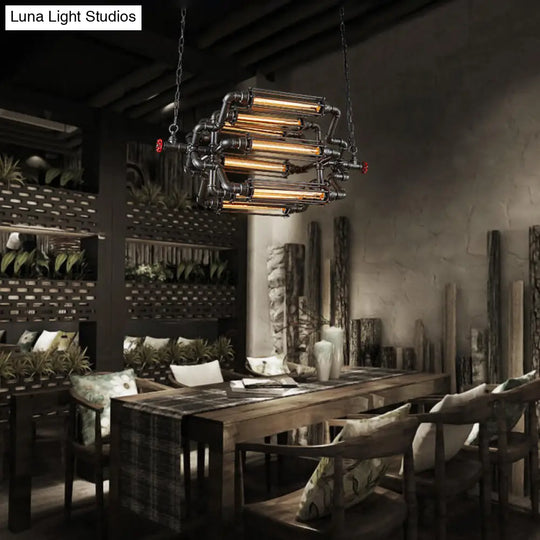 Rustic Style Chandelier Lighting With Adjustable Chain - 4/8 Heads Wire Pipe Shade Iron Ceiling