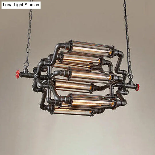 Rustic Style Chandelier Lighting With Adjustable Chain - 4/8 Heads Wire Pipe Shade Iron Ceiling