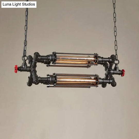 Rustic Style Chandelier Lighting With Adjustable Chain - 4/8 Heads Wire Pipe Shade Iron Ceiling