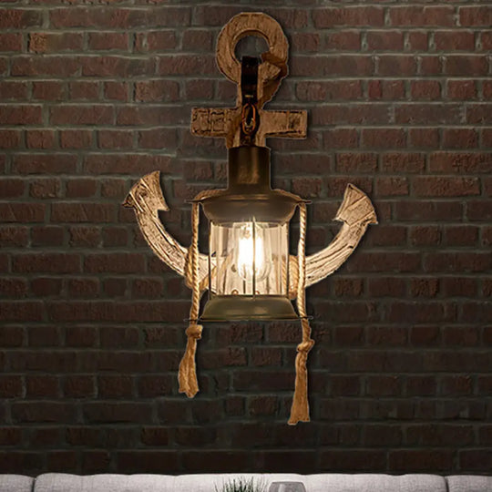 Rustic Style Clear Glass Kerosene Sconce: 1 Light Indoor Wall Mounted Lamp In Bronze