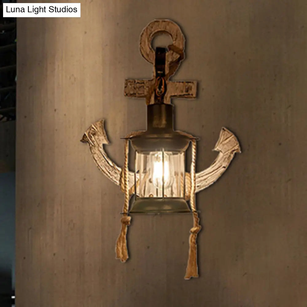 Rustic Style Clear Glass Kerosene Sconce: 1 Light Indoor Wall Mounted Lamp In Bronze