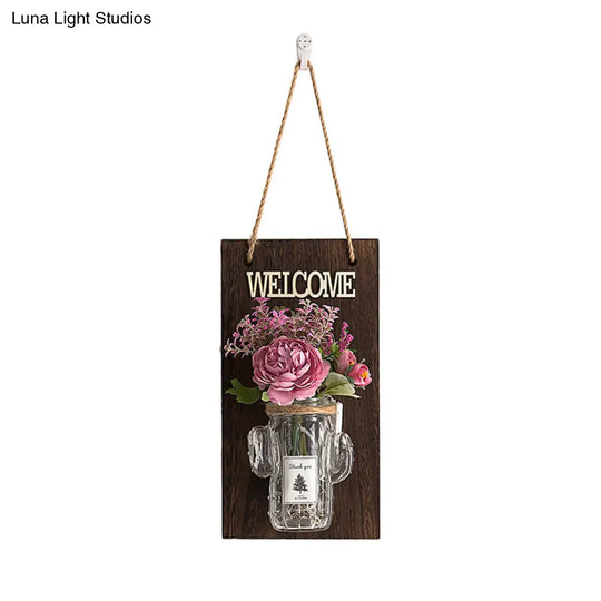 Rustic Style Clear Glass Shade Wall Sconce With Purple Flower String Lights For Cafe