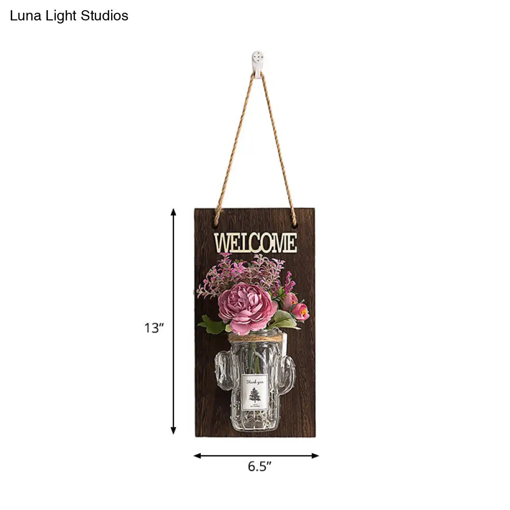 Rustic Style Clear Glass Shade Wall Sconce With Purple Flower String Lights For Cafe