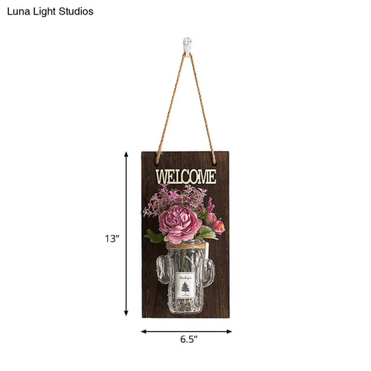 Rustic Style Clear Glass Shade Wall Sconce With Purple Flower String Lights For Cafe