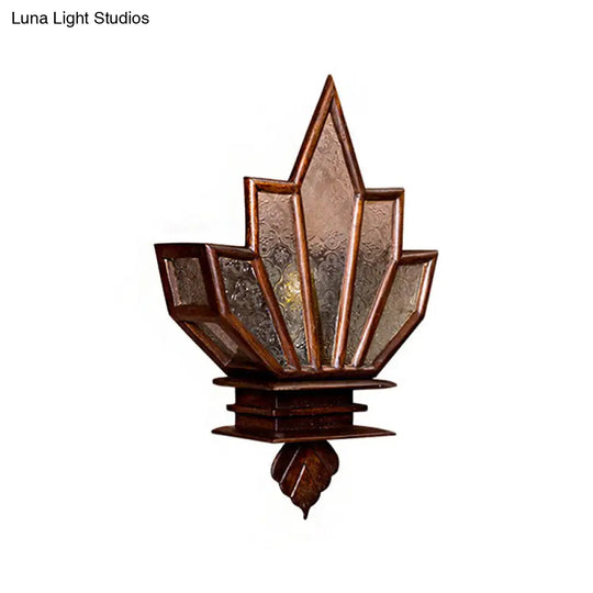 Rustic Style Clear Textured Glass Wall Sconce Light Fixture In Brown - Vibrant 1-Light Lamp