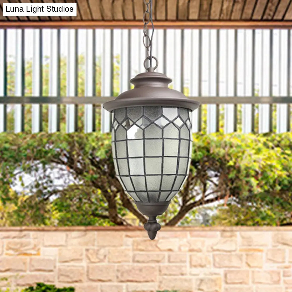 Rustic Style Coffee Dome Pendant Light With Frosted Glass - Outdoor Hanging Kit