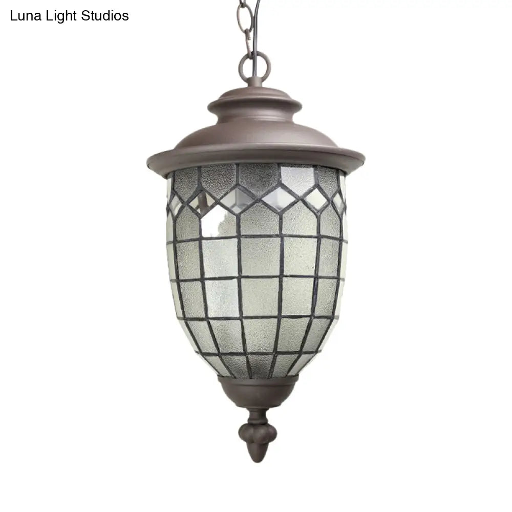 Rustic Style Coffee Dome Pendant Light With Frosted Glass - Outdoor Hanging Kit