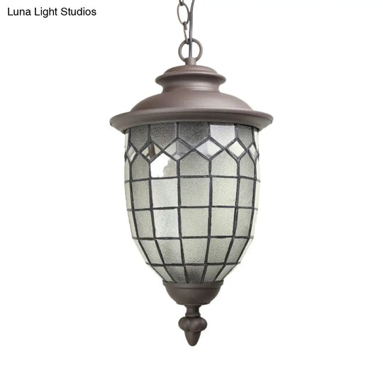 Rustic Style Coffee Dome Pendant Light With Frosted Glass - Outdoor Hanging Kit