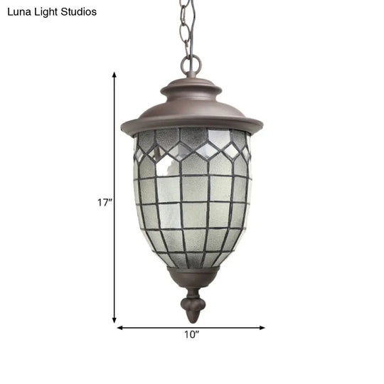 Rustic Style Coffee Dome Pendant Light With Frosted Glass - Outdoor Hanging Kit