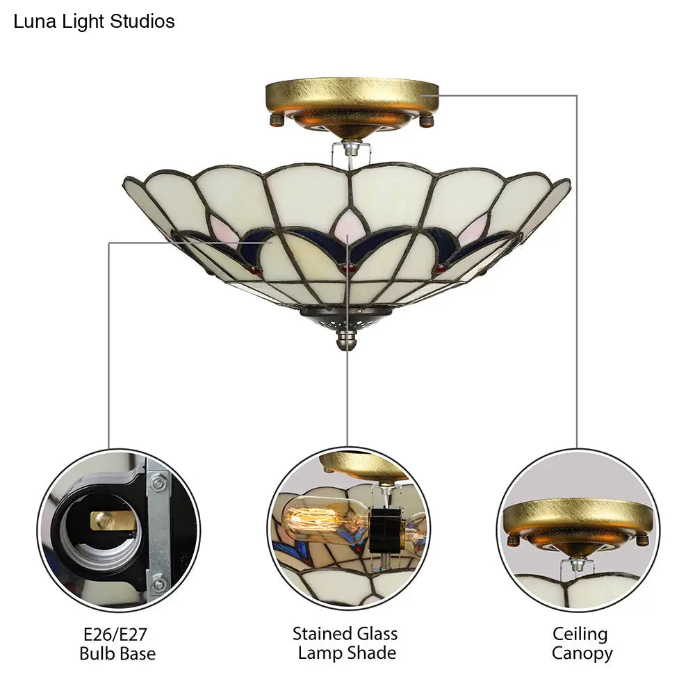 Rustic Style Dome Flush Mount Ceiling Light With Jewel Decoration (10/12 Inch)