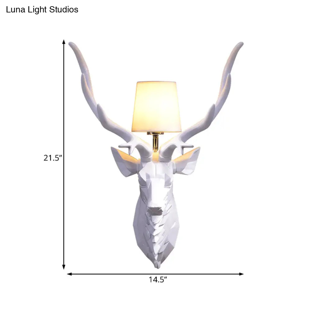 Rustic Style Engraved Deer Wall Sconce: Resin White/Blue 1 Light Fixture