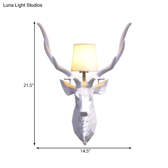 Rustic Style Engraved Deer Wall Sconce: Resin White/Blue 1 Light Fixture