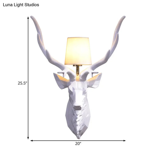 Rustic Style Engraved Deer Wall Sconce: Resin White/Blue 1 Light Fixture