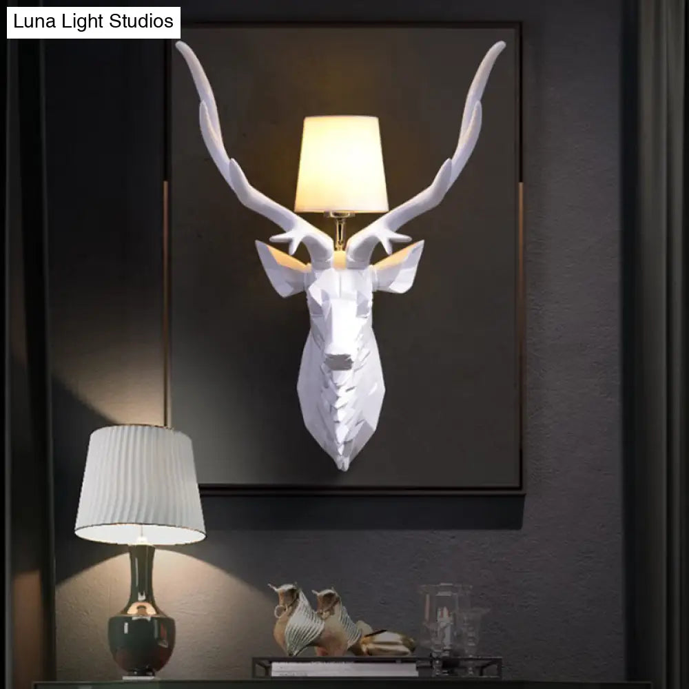 Rustic Style Engraved Deer Wall Sconce: Resin White/Blue 1 Light Fixture