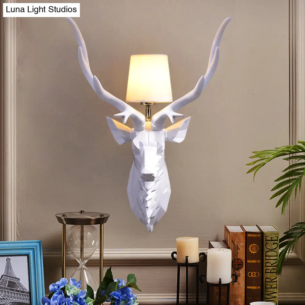 Rustic Style Engraved Deer Wall Sconce: Resin White/Blue 1 Light Fixture