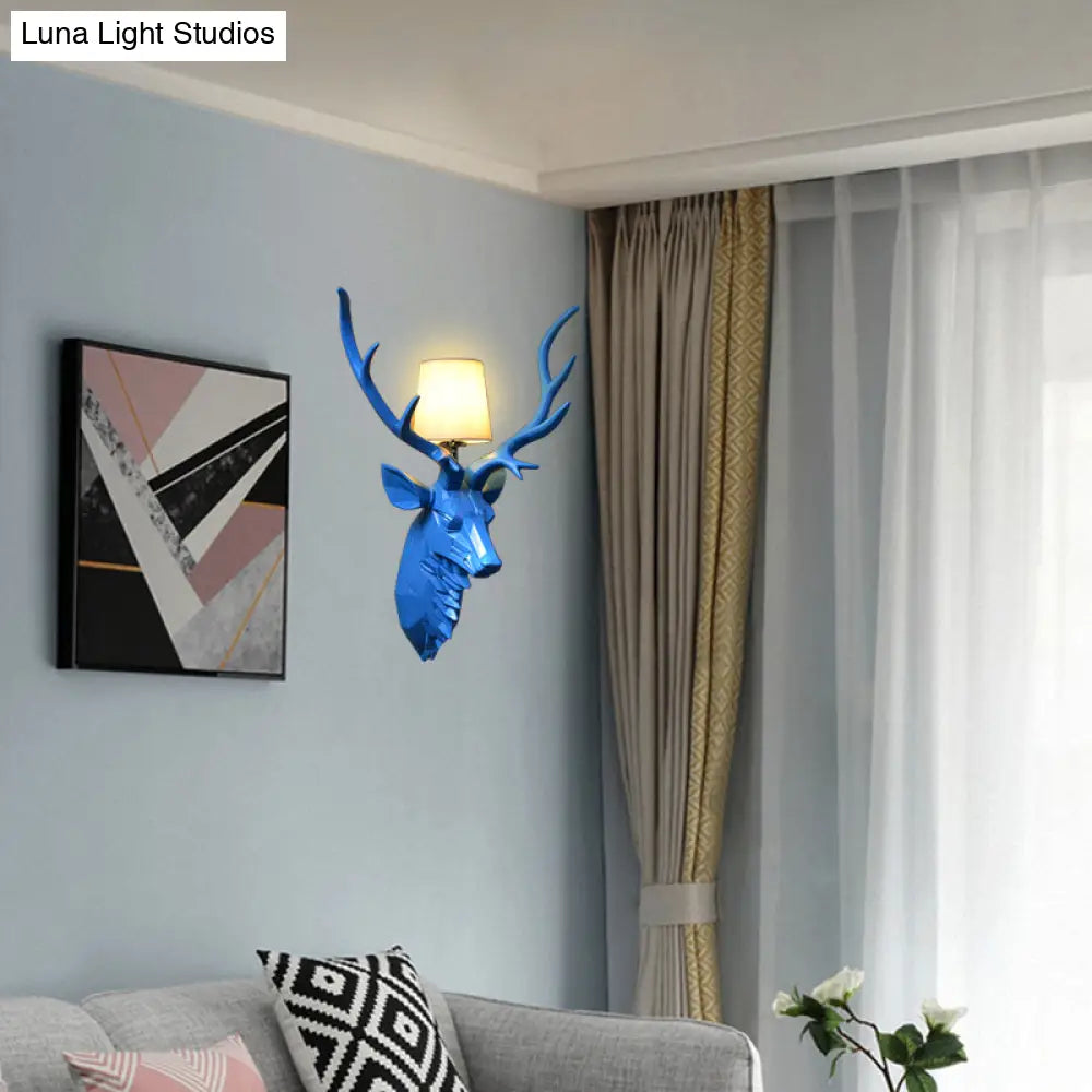 Rustic Style Engraved Deer Wall Sconce: Resin White/Blue 1 Light Fixture