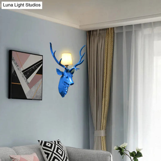 Rustic Style Engraved Deer Wall Sconce: Resin White/Blue 1 Light Fixture