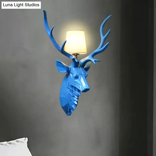 Rustic Style Engraved Deer Wall Sconce: Resin White/Blue 1 Light Fixture