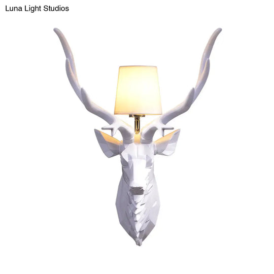 Rustic Style Engraved Deer Wall Sconce: Resin White/Blue 1 Light Fixture