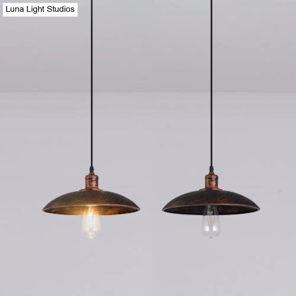 Rustic Iron Pendant Light With Adjustable Bronze Cord - 1 Bulb Hang Ceiling Lamp Bowl Shade 12.5/16