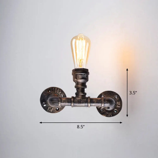 Rustic Style Iron Water Pipe Wall Lamp In Bronze - Restaurant Lighting Fixture / F