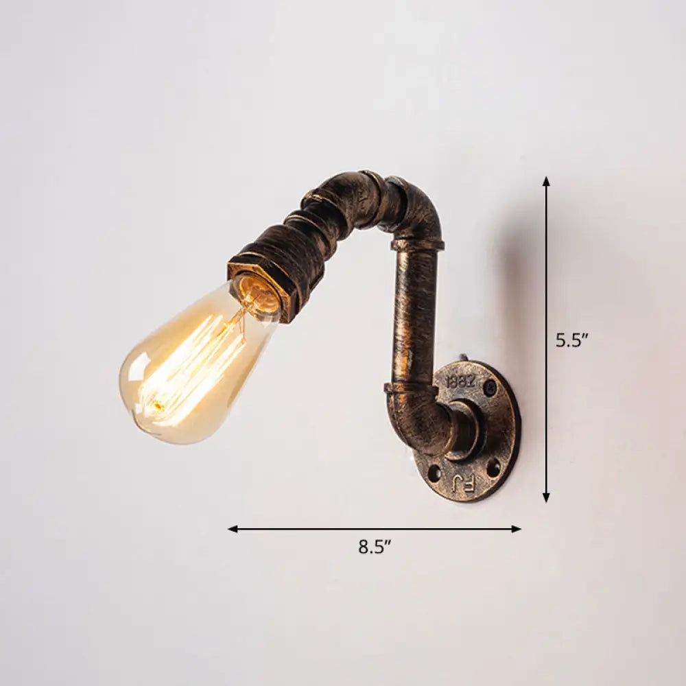 Rustic Style Iron Water Pipe Wall Lamp In Bronze - Restaurant Lighting Fixture / H