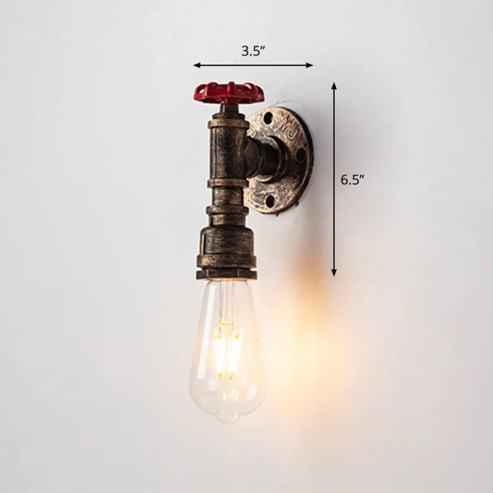 Rustic Style Iron Water Pipe Wall Lamp In Bronze - Restaurant Lighting Fixture / J