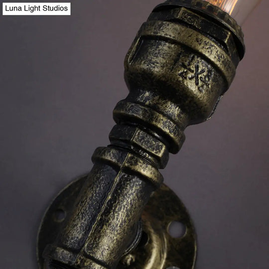 Rustic Style Iron Water Pipe Wall Lamp With Bronze Finish - 1 Bulb Restaurant Light Fixture