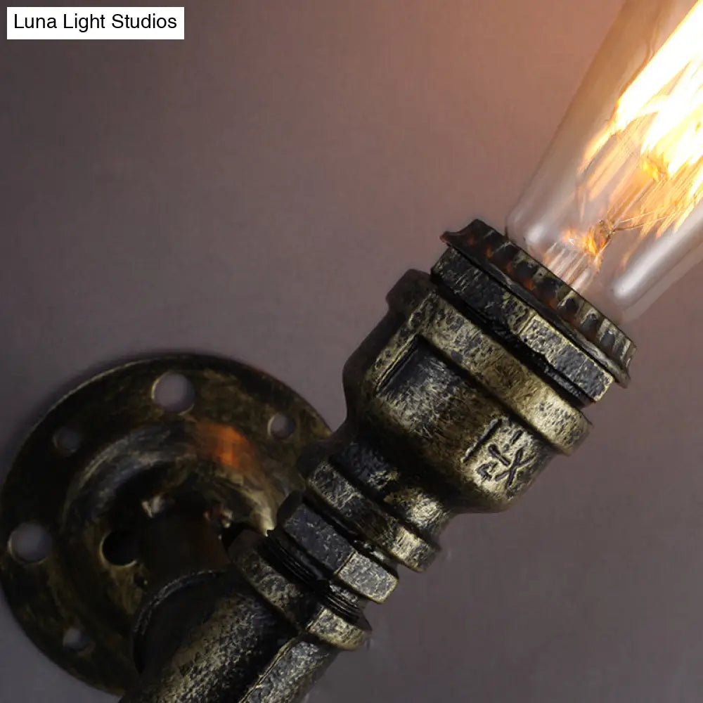 Rustic Style Iron Water Pipe Wall Lamp With Bronze Finish - 1 Bulb Restaurant Light Fixture