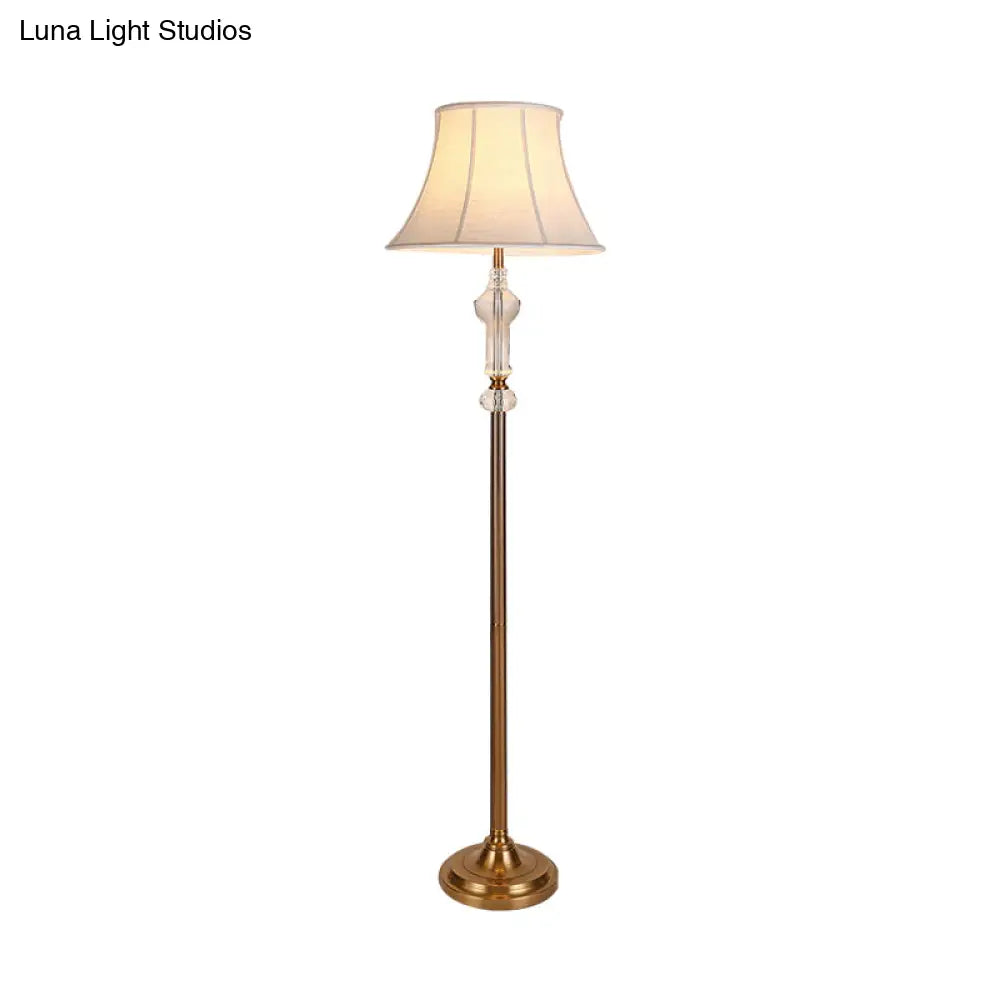 Rustic Style Standing Lamp With Crystal Accent: Fabric White Reading Floor Light