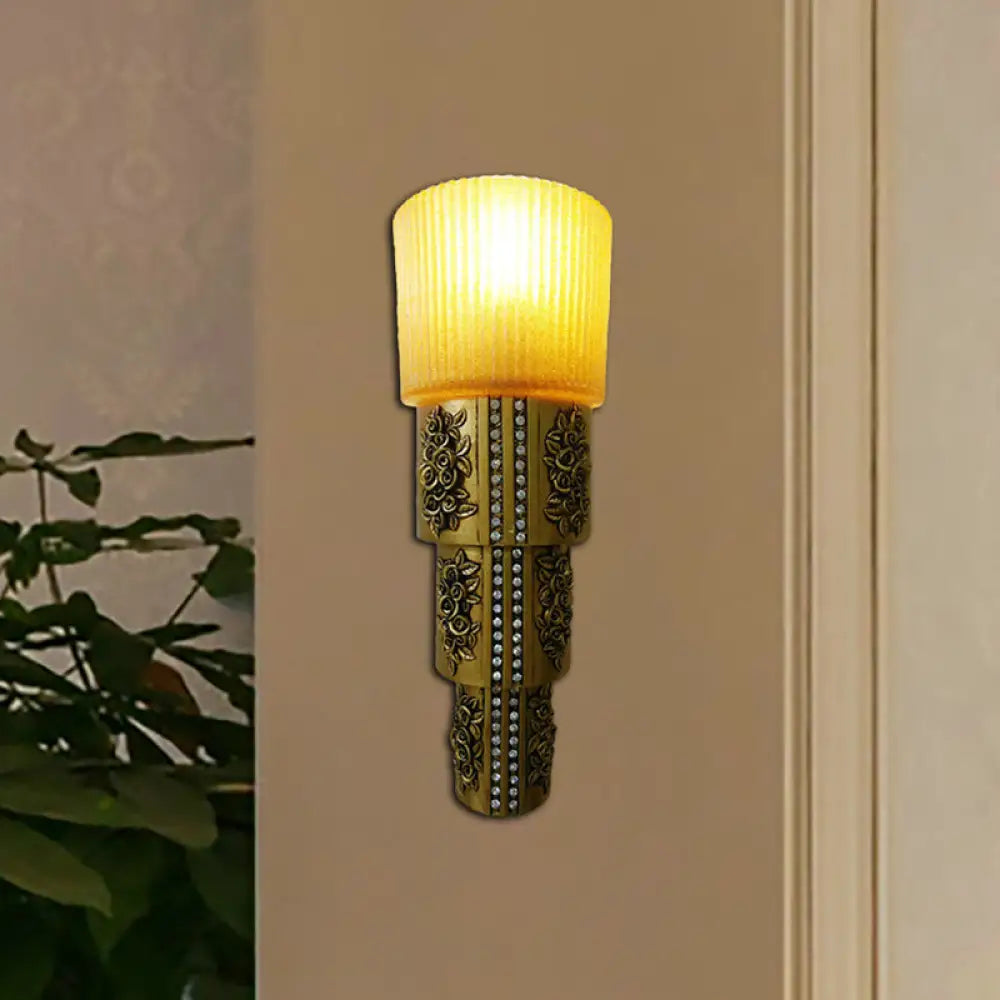 Rustic Style Wall Mounted Gold Indoor Light With Amber Glass Cylinder - 1 Lighting