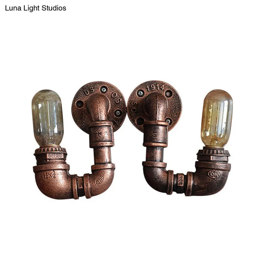 Rustic Stylish Plumbing Pipe Metal Wall Lighting In Weathered Copper - 1-Light Mount With Exposed