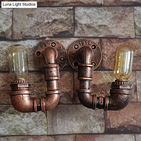 Rustic Stylish Plumbing Pipe Metal Wall Lighting In Weathered Copper - 1-Light Mount With Exposed