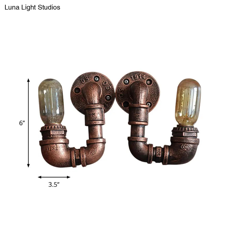 Rustic Stylish Plumbing Pipe Metal Wall Lighting In Weathered Copper - 1-Light Mount With Exposed