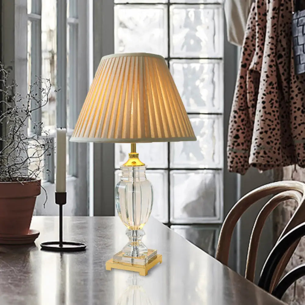 Rustic Stylish Tapered Table Lamp: Beige Nightstand Light With Crystal Accent